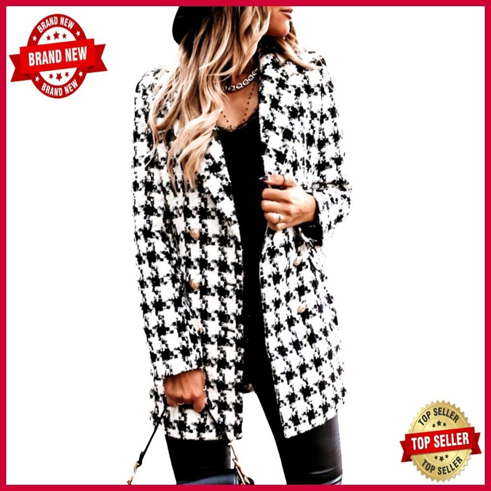 Slim Fit Wool Blend Pea Coat Double Breasted Notch Lapel Blazer Jacket